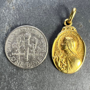 French Becker 18K Yellow Gold St Therese Charm Medal Pendant