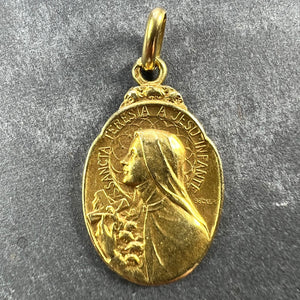 French Becker 18K Yellow Gold St Therese Charm Medal Pendant