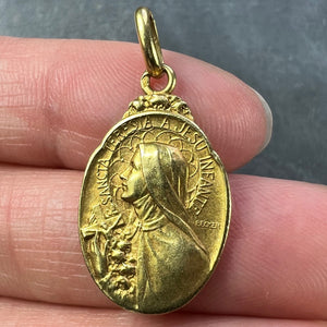 French Becker 18K Yellow Gold St Therese Charm Medal Pendant