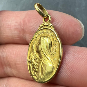 French Becker 18K Yellow Gold St Therese Charm Medal Pendant