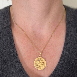 Vintage French St Christopher Double-Sided 18K Yellow Gold Medal Pendant
