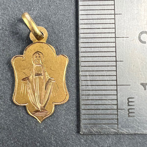 French Virgin Mary 18K Yellow Gold Antique Engraved Charm Pendant Medal