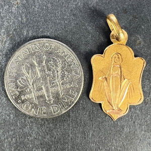 French Virgin Mary 18K Yellow Gold Antique Engraved Charm Pendant Medal