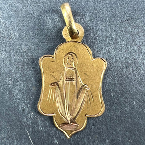 French Virgin Mary 18K Yellow Gold Antique Engraved Charm Pendant Medal