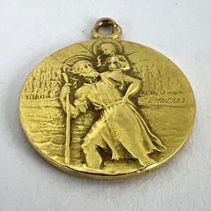 French Tricard St Christopher Tempestate Securitas 18K Yellow Gold Pendant Medal