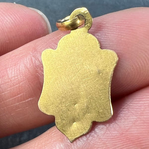 French Virgin Mary 18K Yellow Gold Antique Engraved Charm Pendant Medal