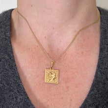 Load image into Gallery viewer, Vintage French Perroud Raphael’s Cherub 18K Yellow Gold Square Medal Pendant
