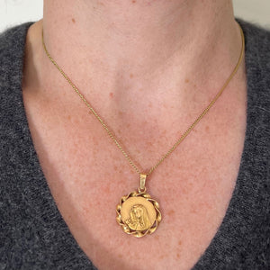 Italian 18K Yellow Gold Virgin Mary Twisted Frame Medal Pendant