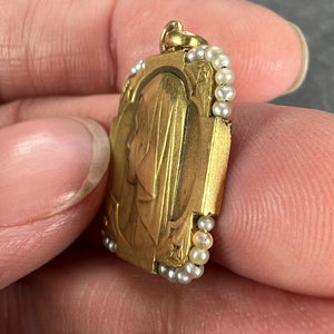 French Virgin Mary 18K Yellow Gold Pearl Charm Pendant