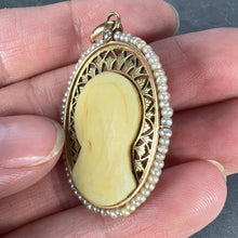 Load image into Gallery viewer, French 18K Yellow Gold Seed Pearl Bakelite Virgin Mary Charm Pendant

