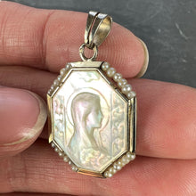 Load image into Gallery viewer, French Virgin Mary Mother of Pearl 18K White Gold Pearl Charm Pendant
