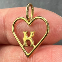 Load image into Gallery viewer, French 18K Yellow Gold Love Heart Initial K Charm Pendant
