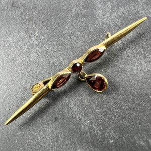 Vintage Almandine-Pyrope Garnet 18K Yellow Gold Bar Brooch