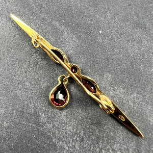 Vintage Almandine-Pyrope Garnet 18K Yellow Gold Bar Brooch