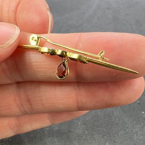 Vintage Almandine-Pyrope Garnet 18K Yellow Gold Bar Brooch