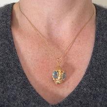 Load image into Gallery viewer, Large Vintage 18K Yellow Gold Blue Paste Etruscan Charm Pendant
