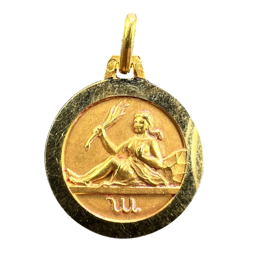 French 18K Yellow Gold Zodiac Virgo Charm Pendant