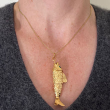 Load image into Gallery viewer, Large Vintage 18K Yellow Gold Articulated Lucky Fish Charm Pendant
