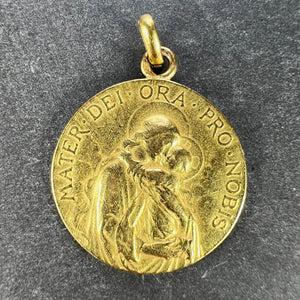 French 18K Yellow Gold Madonna and Child Medal Pendant