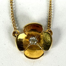 Load image into Gallery viewer, Vintage French Quatrefoil Flower 18K Yellow Gold Diamond Pendant Necklace
