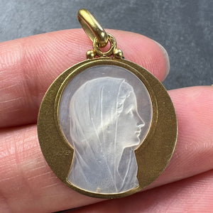French Becker Virgin Mary Mother of Pearl 18K Yellow Gold Charm Pendant