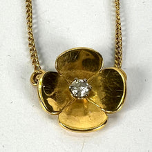 Load image into Gallery viewer, Vintage French Quatrefoil Flower 18K Yellow Gold Diamond Pendant Necklace
