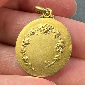 French Becker Virgin Mary Mother of Pearl 18K Yellow Gold Charm Pendant