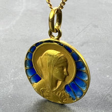 Load image into Gallery viewer, French Vernon Virgin Mary Plique A Jour Enamel 18K Yellow Gold Charm Pendant
