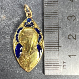 French Guilbert Virgin Mary Plique A Jour Enamel 18K Yellow Gold Pendant Medal