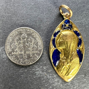 French Guilbert Virgin Mary Plique A Jour Enamel 18K Yellow Gold Pendant Medal