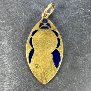 French Guilbert Virgin Mary Plique A Jour Enamel 18K Yellow Gold Pendant Medal