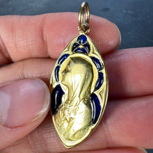 Load image into Gallery viewer, French Guilbert Virgin Mary Plique A Jour Enamel 18K Yellow Gold Pendant Medal
