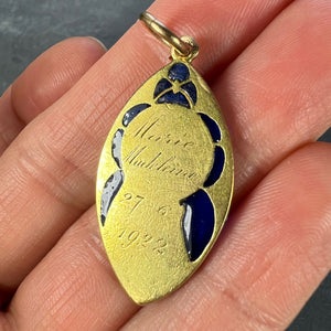 French Guilbert Virgin Mary Plique A Jour Enamel 18K Yellow Gold Pendant Medal