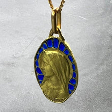 Load image into Gallery viewer, French Dropsy Virgin Mary Plique A Jour Enamel 18K Yellow Gold Pendant Medal
