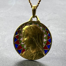 Load image into Gallery viewer, French E Dropsy Virgin Mary Plique A Jour Enamel 18K Yellow Gold Pendant Medal
