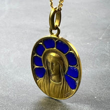 Load image into Gallery viewer, French Pierly Virgin Mary Plique A Jour Enamel 18K Yellow Gold Pendant Medal
