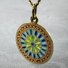 Load image into Gallery viewer, French Window Plique A Jour Enamel 18K Yellow Gold Pendant Medal
