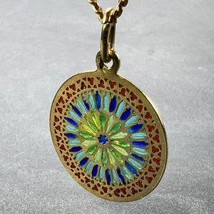 French Window Plique A Jour Enamel 18K Yellow Gold Pendant Medal