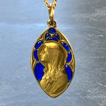 Load image into Gallery viewer, French Guilbert Virgin Mary Plique A Jour Enamel 18K Yellow Gold Pendant Medal
