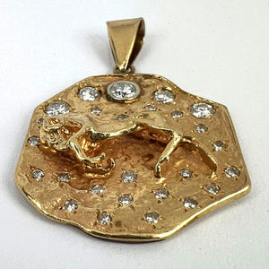 Zodiac Taurus Aries 14K Yellow Gold Diamond Medal Pendant