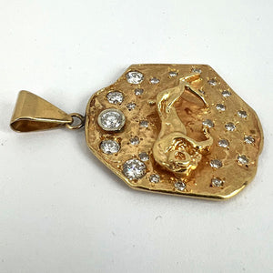 Zodiac Taurus Aries 14K Yellow Gold Diamond Medal Pendant