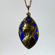 Load image into Gallery viewer, French Guilbert Virgin Mary Plique A Jour Enamel 18K Yellow Gold Pendant Medal
