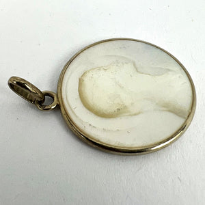 French Virgin Mary Mother of Pearl 18K White Gold Medal Pendant