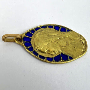 French Dropsy Virgin Mary Plique A Jour Enamel 18K Yellow Gold Pendant Medal