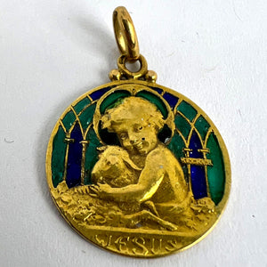 Becker Jesus Lamb of God Plique A Jour Enamel 18K Yellow Gold Pendant Medal