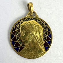 Load image into Gallery viewer, French E Dropsy Virgin Mary Plique A Jour Enamel 18K Yellow Gold Pendant Medal
