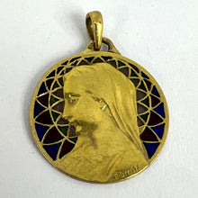 Load image into Gallery viewer, French E Dropsy Virgin Mary Plique A Jour Enamel 18K Yellow Gold Pendant Medal
