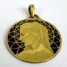 Load image into Gallery viewer, French E Dropsy Virgin Mary Plique A Jour Enamel 18K Yellow Gold Pendant Medal
