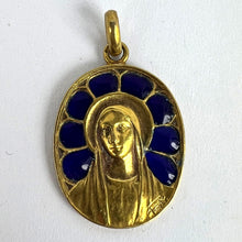 Load image into Gallery viewer, French Pierly Virgin Mary Plique A Jour Enamel 18K Yellow Gold Pendant Medal
