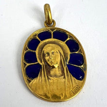 Load image into Gallery viewer, French Pierly Virgin Mary Plique A Jour Enamel 18K Yellow Gold Pendant Medal
